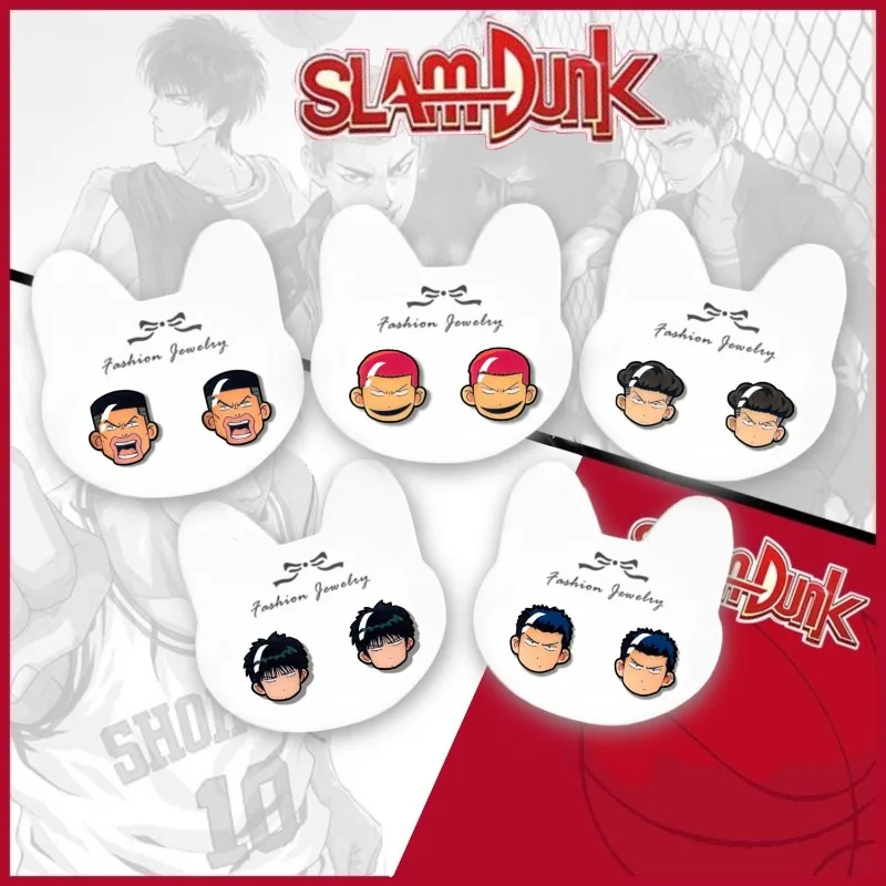 Slam Dunk ins style anime Sakuragi Hanamichi Rukawa Kaede Mitsui Hisashi earrings cartoon ear clip birthday gift wholesale