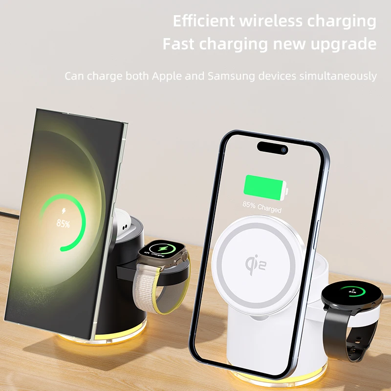 Qi2-Certified MagSafe Phone Mount Charger Double-speed Wireless Charging 3 in 1 for iPhone Apple Watch and AirPods Charger Stand