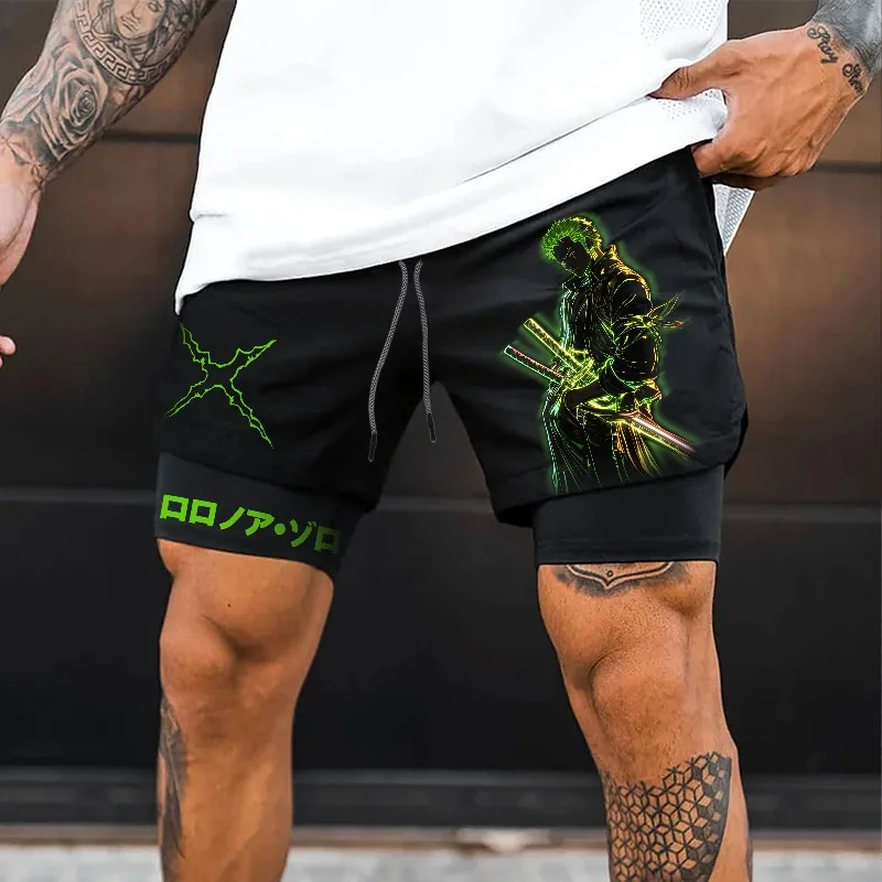 

2026 New One Piece Anime-style Layered Athletic Shorts Suitable for Training and Fitness for Unisex Quick-drying and Comfortable