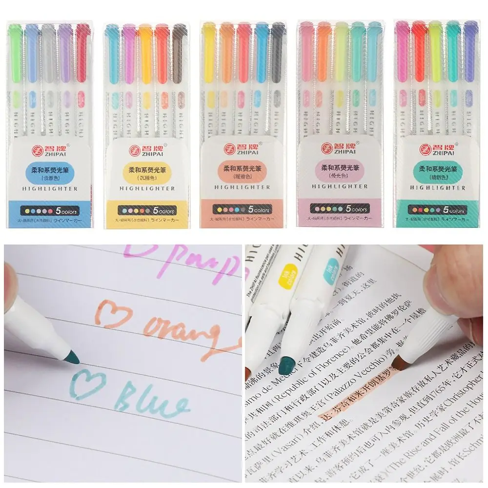 5/25pcs/set Double Headed Highlighter Pen Set Art Marker Student Stationery Fluorescent Pen Colored Markers Pens