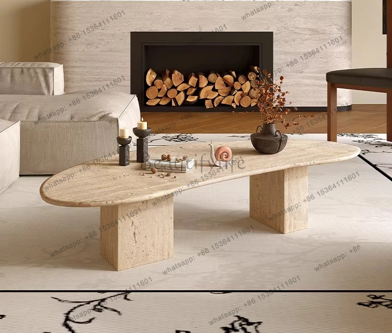 Medieval natural travertine geometric special-shaped coffee table French marble tea table