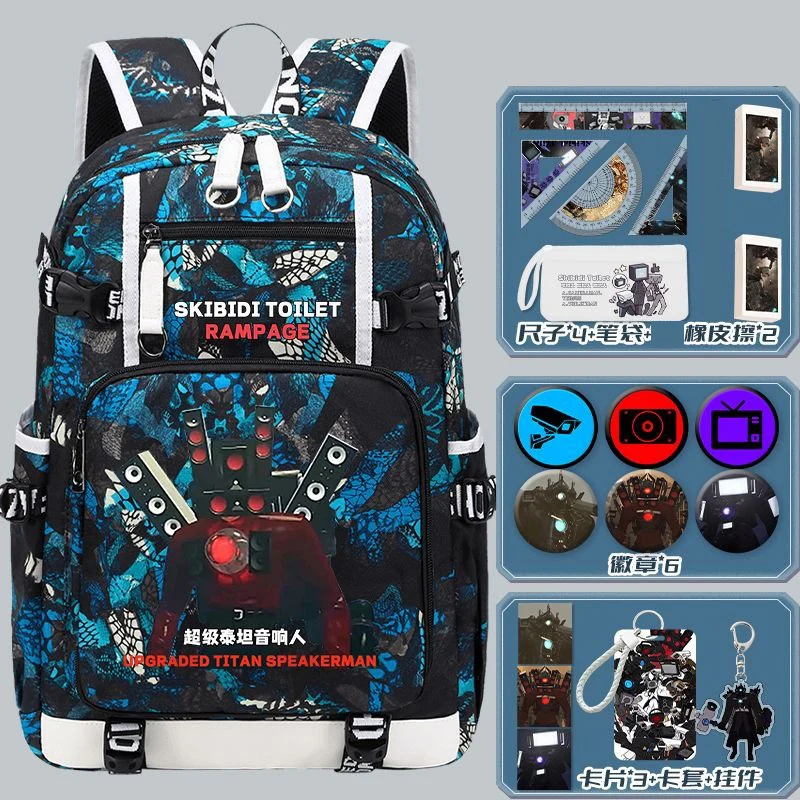 Malla transpirable, negro, azul, rojo, inodoro Skibidi, mochilas escolares para estudiantes, niños y adolescentes, mochilas de anime de gran capacidad para niñas y niños