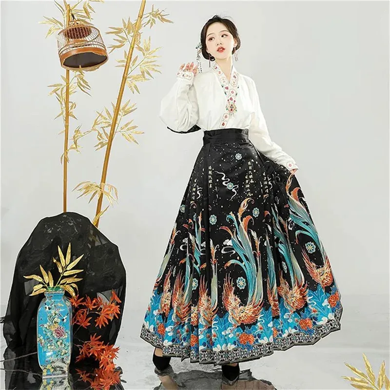 

COSda@Originele Hanfu Skirt Women Chinese Traditional Costume Mamianqun Ming Dynasty Weaving Golden Horse Face Vest Skirt Daily