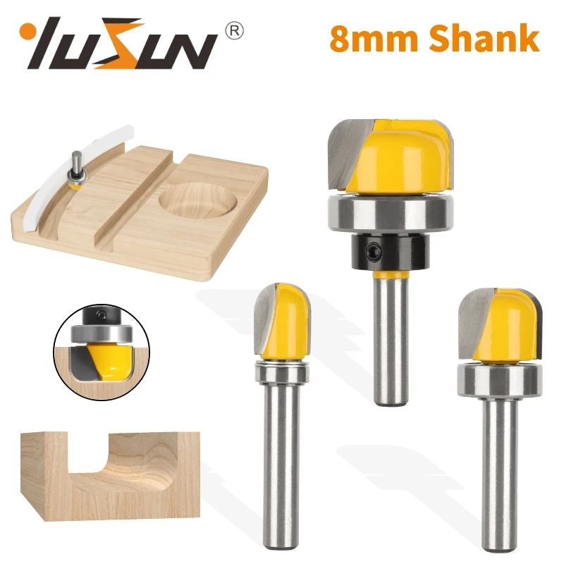 YUSUN 8MM Shank Round Nose Bit With Bearing Router Bit Carbide Cutters Woodworking Milling Cutter For Wood Bit Face Mill Tools