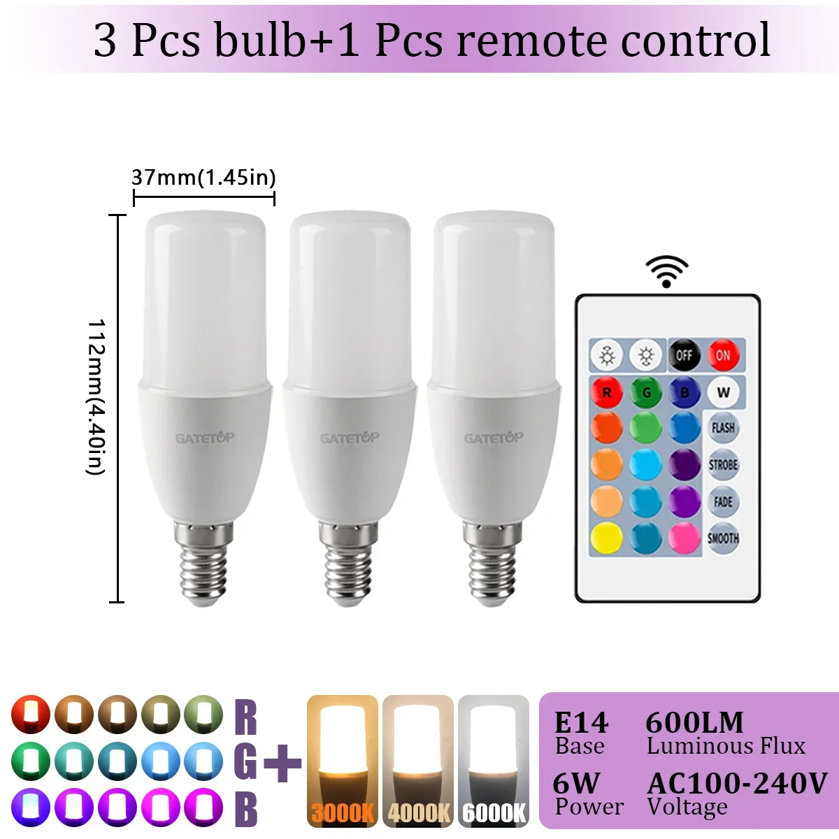 Gatetop 1-10PCS Fernbedienung E14 16 Farben RGB Led-lampe 24 Schlüssel Dimmbar 6W AC100-240V Bunte Änderung für Schlafzimmer Wohnzimmer Lampen 8
