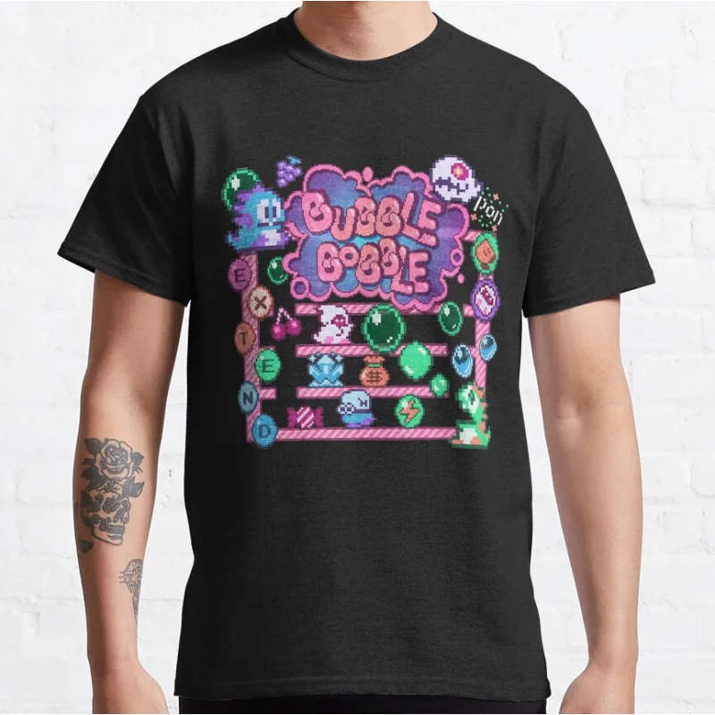 80s Vintage Japan Arcade game Bubble Bobble Retro Cute Dragon graphic t shirts large size tops S-6xl