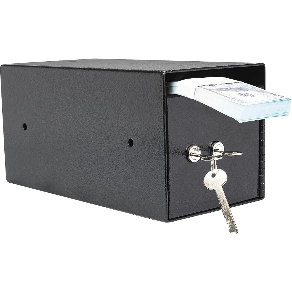 Key Lock Depository Drop Safe – Steel Lock Box with Drop Slot, Anti-Fishing Baffle, for Cash, Receipts, Keys & Valuables – Idea