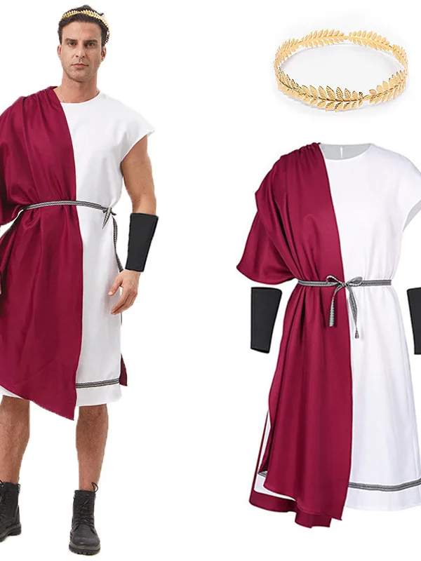 

Men's Ancient Roman Toga Costume Set Halloween Party Role-playing Stage COS Performance Clothing Long Sleeve Satin Fabric