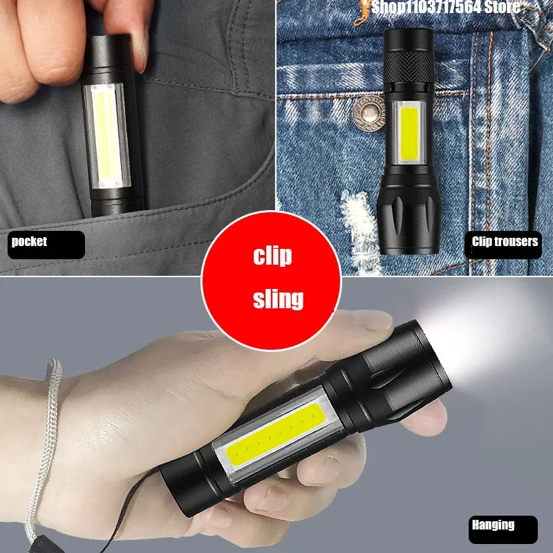 

Mini LED Flashlight Portable Telescopic Zoom Torch USB Rechargable Waterproof Flash Lights Outdoor Emergency Searchlight