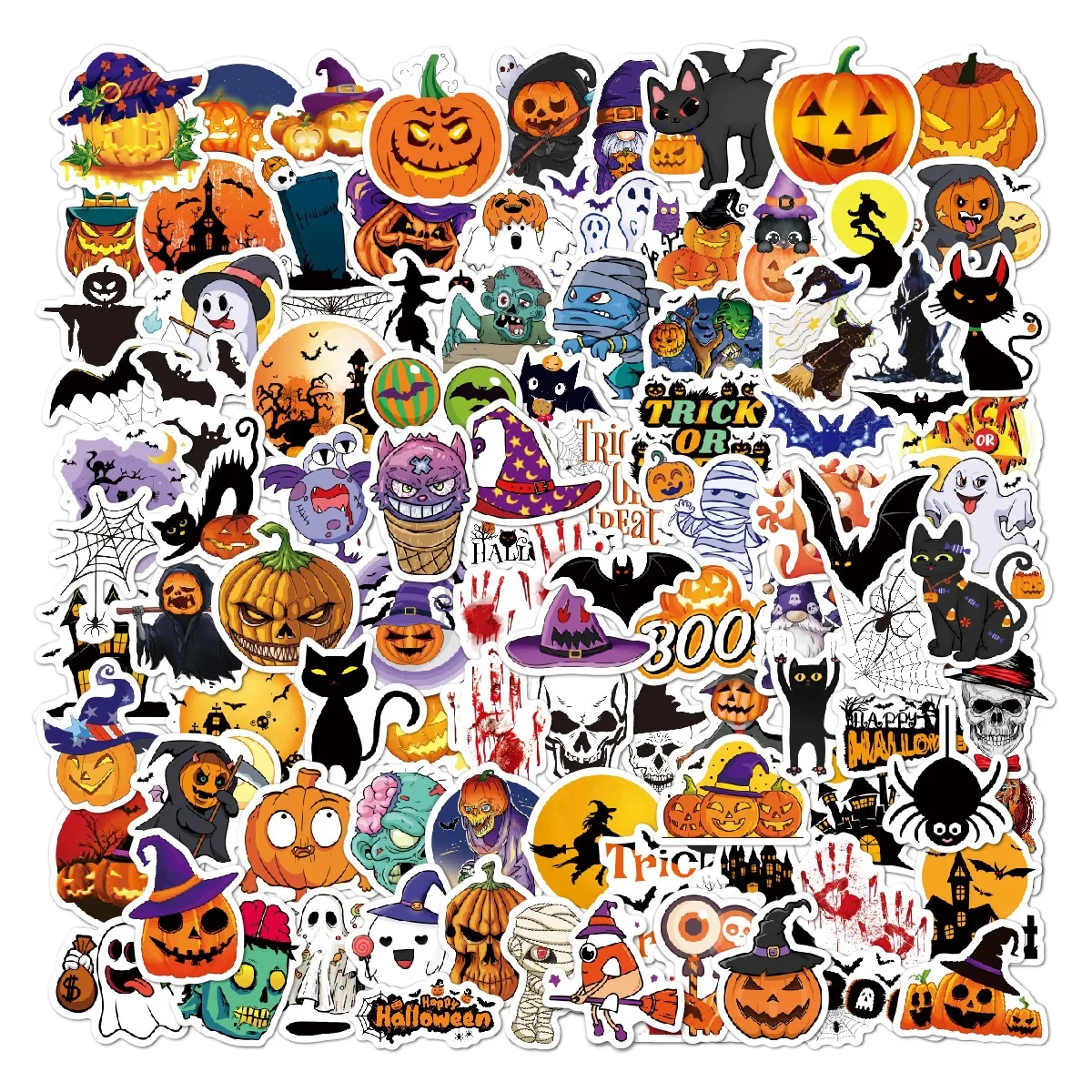 Halloween Stickers Pumpkin Ghost Witch Bat Skeleton Vinyl Waterproof Sticker DIY Laptop Water Bottle Scrapbook Party Decoration