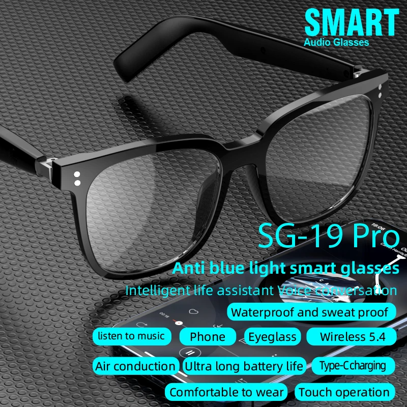 

3-in-1 SG19 Smart Glasses Interchangeable Magnetic Lenses Blue Light Blocking Sunglass IR For Cycling Running