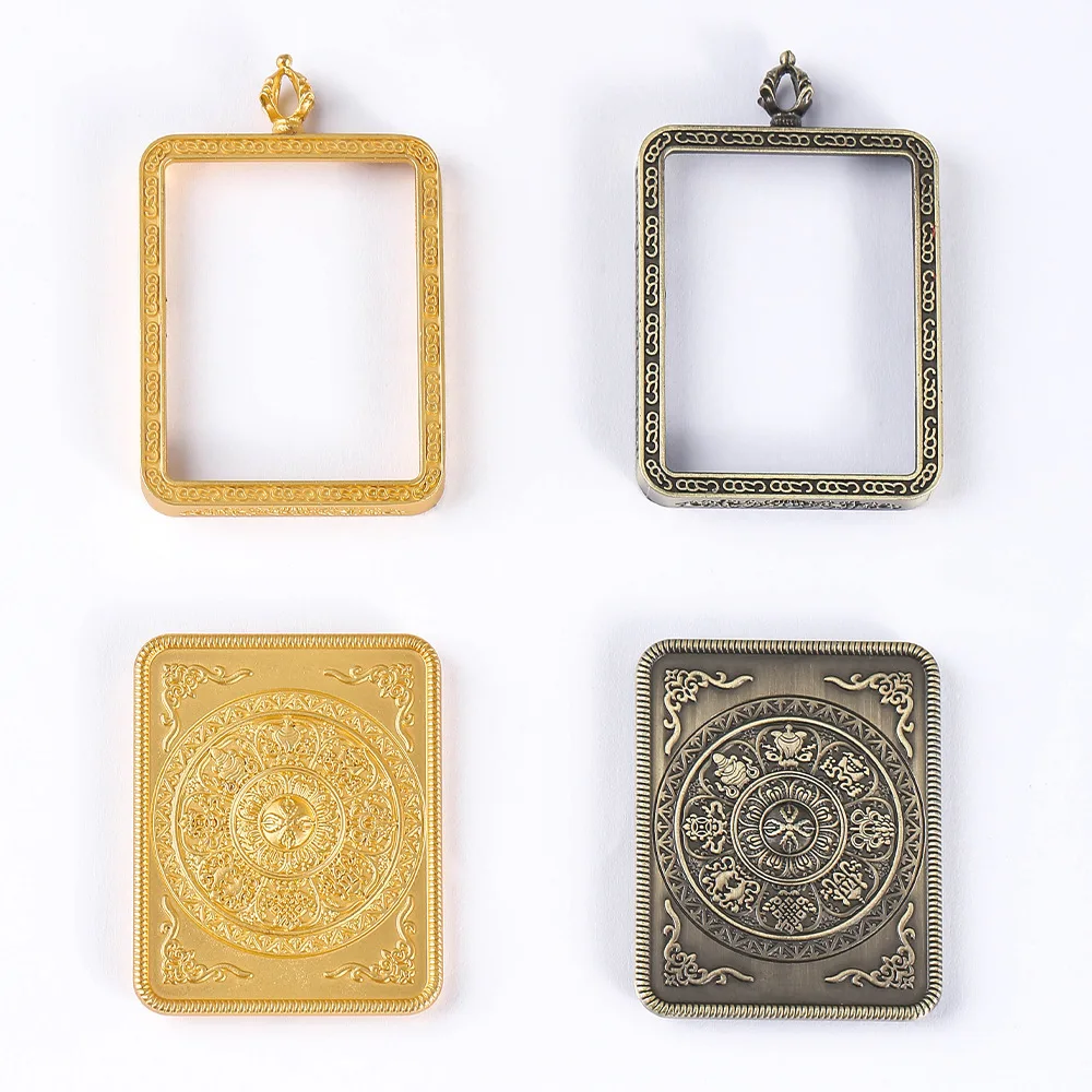 Retro Thangka matte gold preservation Thangka alloy shell pendant, Tibetan-style hand-painted bamuolive Thangka box