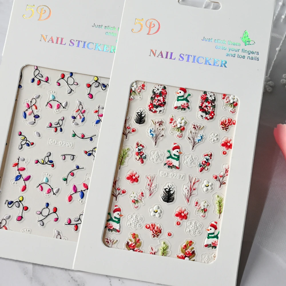 2 vellen Kerst Mockingbird Ontwerp Nail Art Stickers Kerst Bloem Dennenappel Sneeuwvlok Lichten DIY Nieuwjaar Winter Zelfklevende Decals