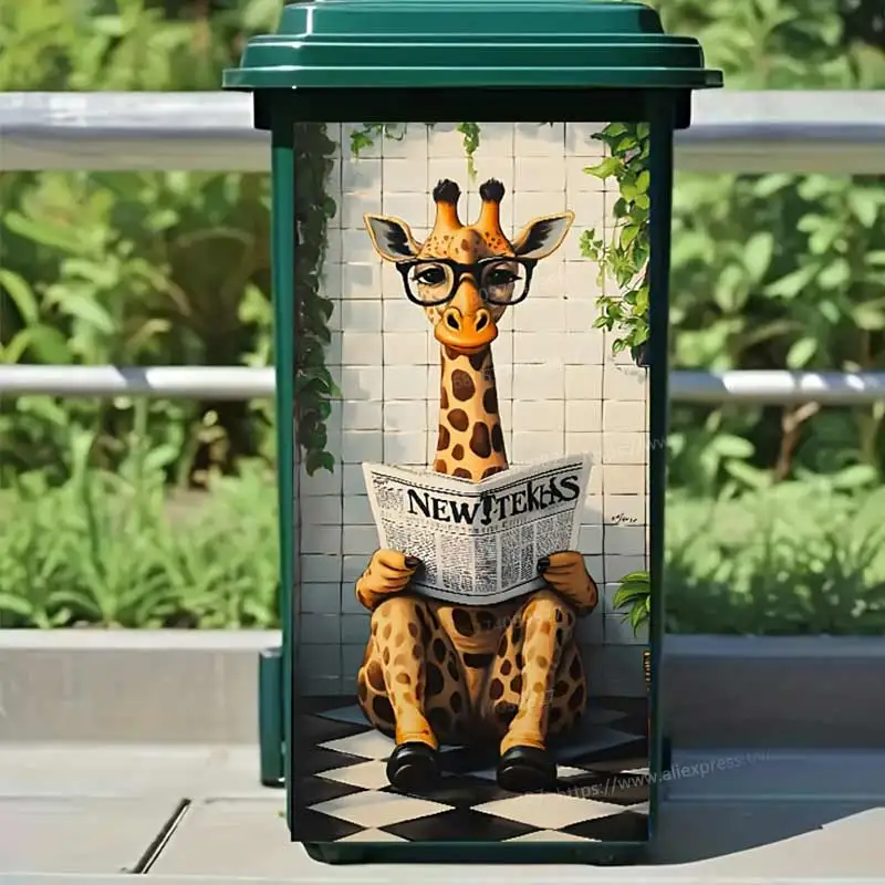 

Trash Can Sticker Giraffe, Butterflies and Flowering Plants Pattern. Cheerful and Childlike. Creative Trash Can Sticker S625