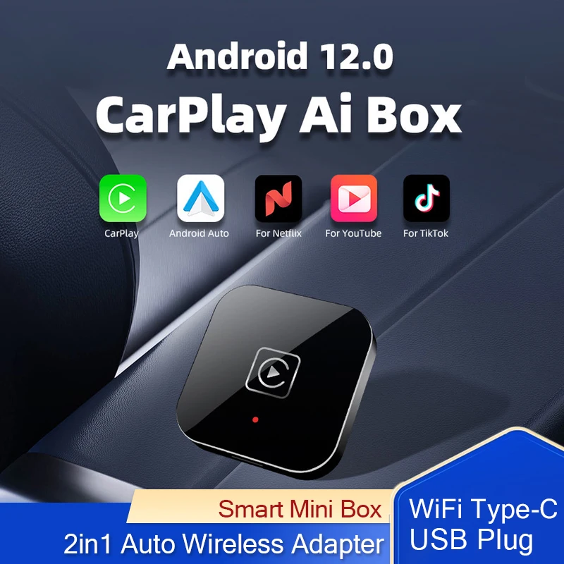 

2in1 Wireless CarPlay Wireless Android Auto Adapter Smart Mini Box Plug And Play WiFi Bluetooth Connect For Nissan Volvo Benz