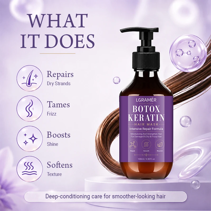 Botox Keratin Hair Mask for Damaged Dry Strands & Frizz Deep-Conditioning Care Moisturizing Hair Masks for Smoother-Looking Hair
