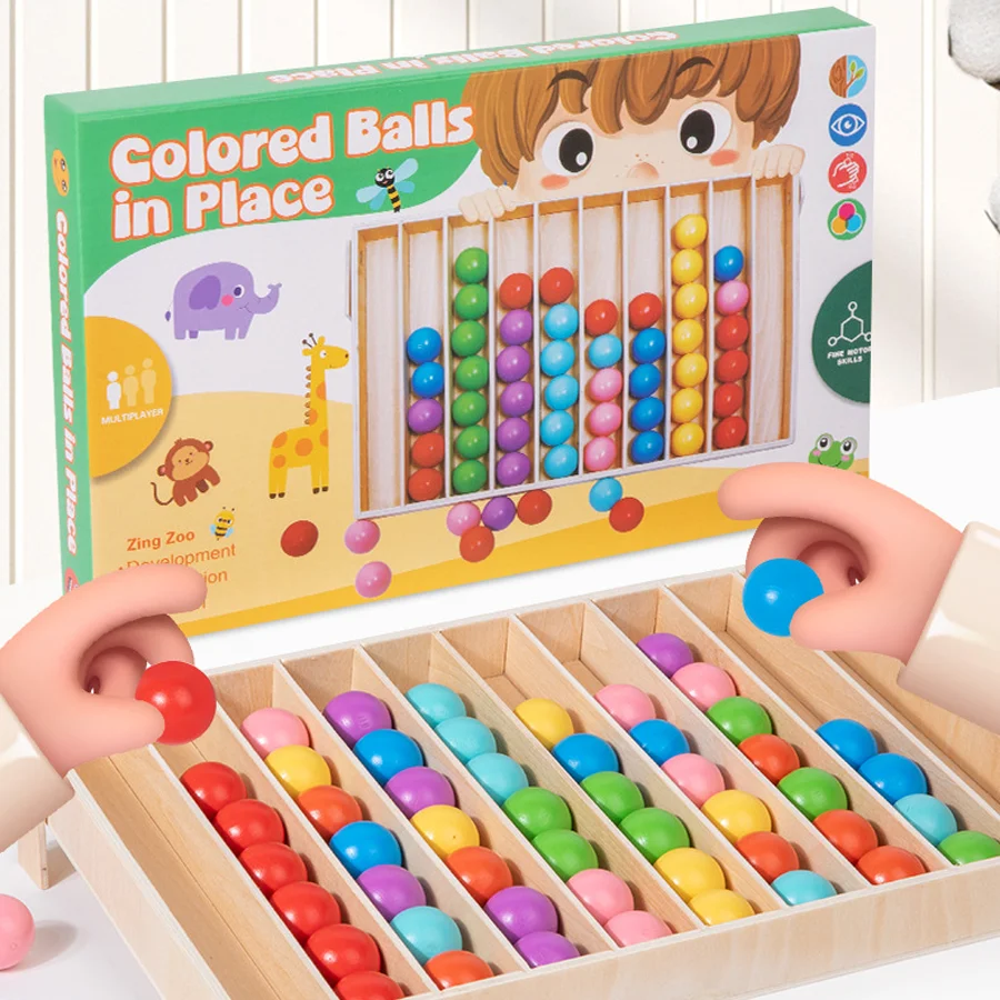 Drewniane zabawki edukacyjne Montessori dla dzieci, kolorowe kulki do sortowania, dopasowywania, gra logiczna, trening umiejętności motorycznych, gra stołowa dla dzieci.