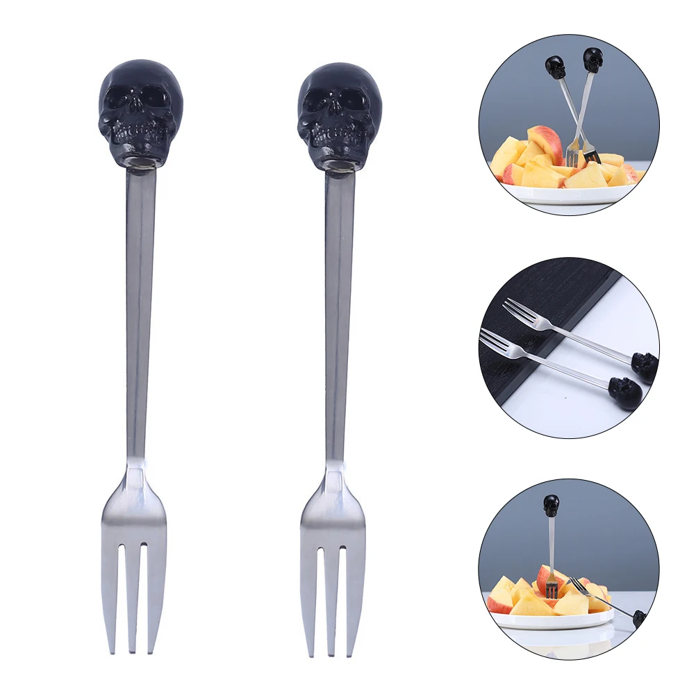 

2 Pcs Stainless Steel Fork Milk Tea Shop Forks Fruit Picks Square Sandwich Party Appetizer Resin Metal Tableware