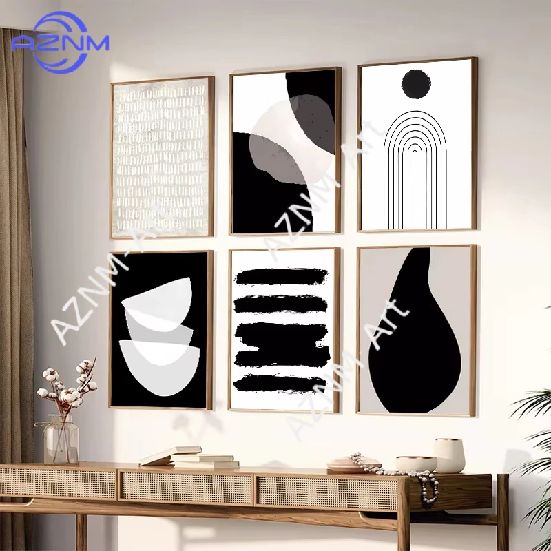 1pc Modern Abstract Line Geometric Wall Art Canvas Painting Black White Minimalist Posters Nordic Room Print Pictures for Home
