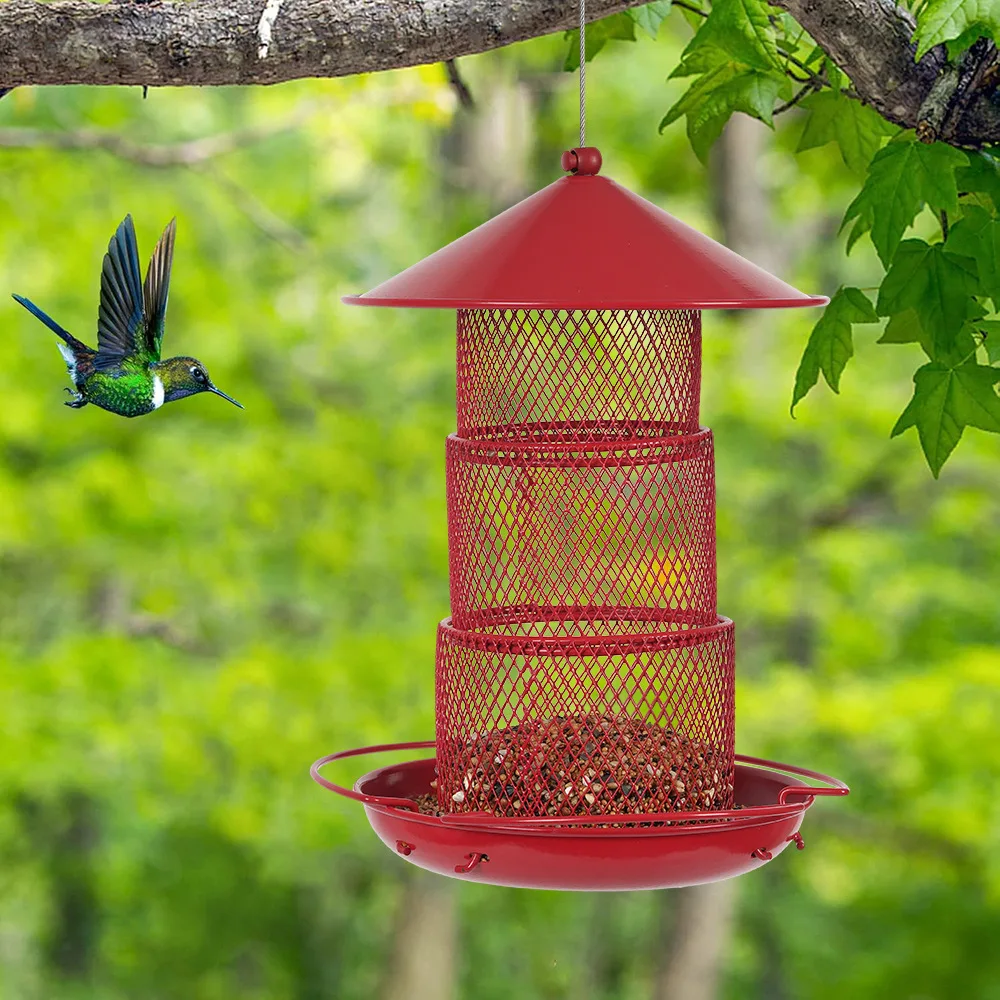 Garden Retractable Bird Feeder Large Capacity Automatic Bird Feeder Outdoor Wild Bird Watching Garden Decoration Red