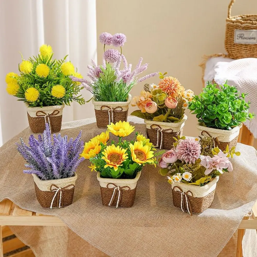 Rustic Durable Artificial Potted Flower No Fade Safety Artificial Flowers Basket Small Desktop Simulated flowers Kitchen