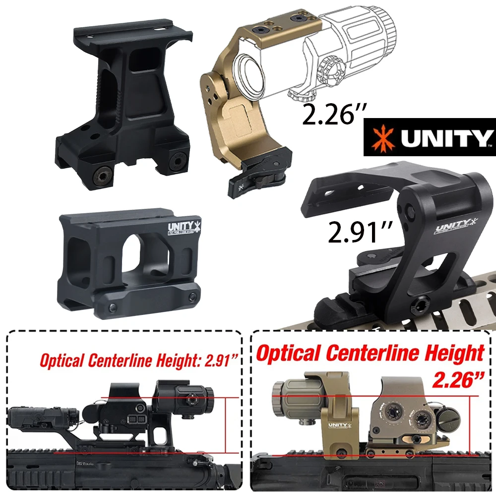 2.26'' 2.91'' Tactical UNITY Riser Mount FAST FTC Magnifier Mount Fit 20mm Picatinny Rail Optical Height Mount For G33 G43 G45