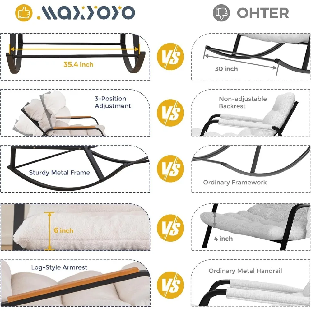كرسي هزاز منجد وواسع للغاية من MaxyoYo مع مسند ظهر قابل للتعديل وميزة استلقاء مزلق، كرسي حديث