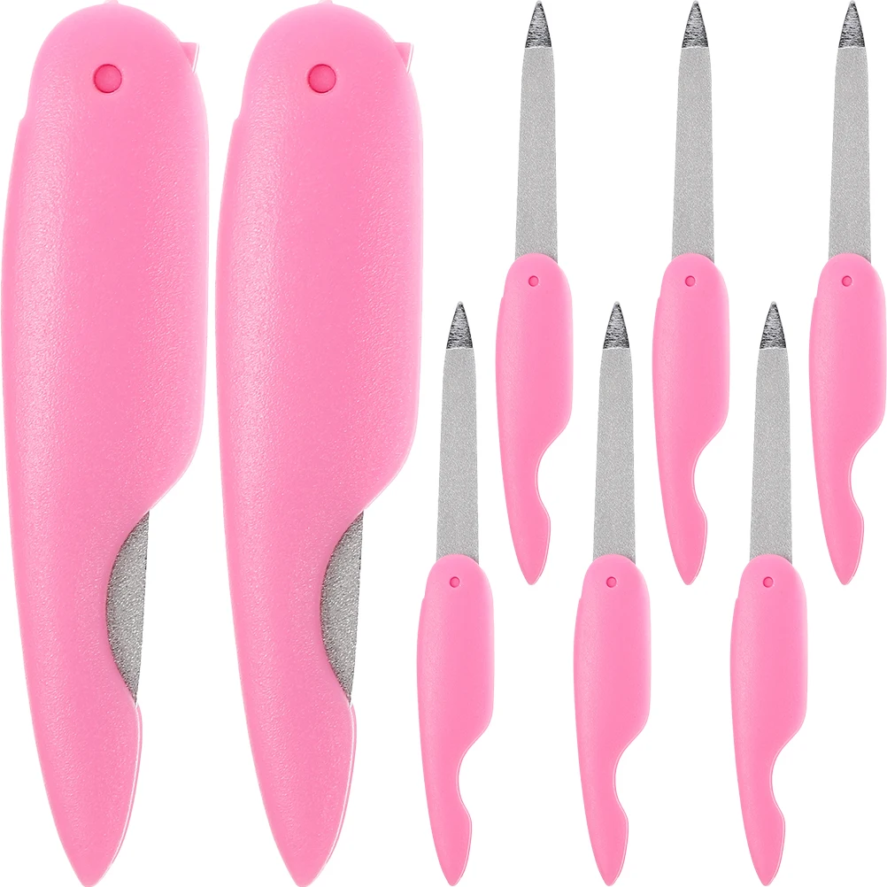 

8pcs Curved Nail File File Small Folding Buffer Pink Metal Block for Women Bulk Manicure Tools