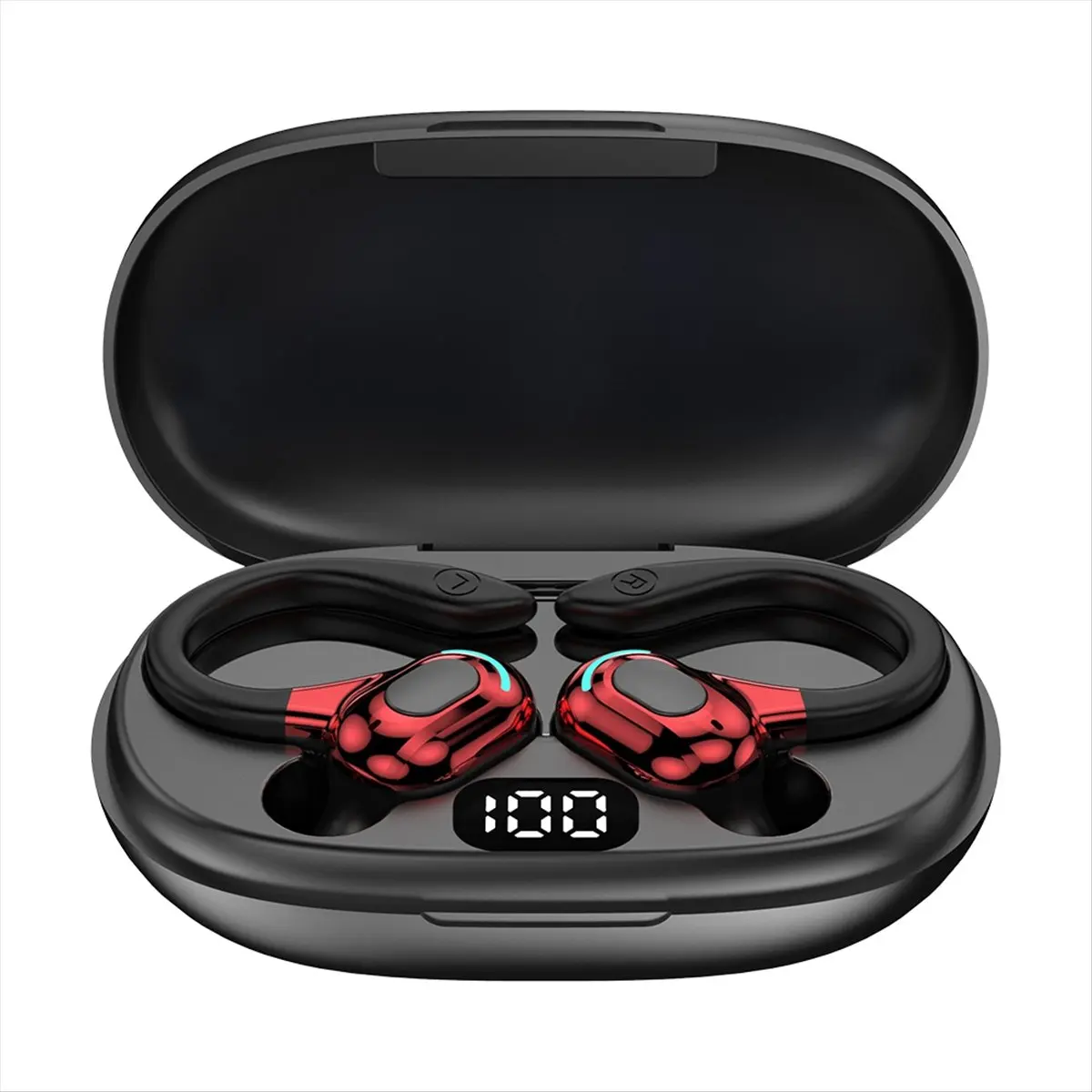 Super Sale Earhook Bluetooth Headset AI Smart Translation Earplugs Digital Display Sports Noise Reduction Headset Red