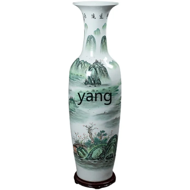 Yjq Jingdezhen ceramics hand-painted floor-to-ceiling vase Chinese living room TV cabinet opening large ornament