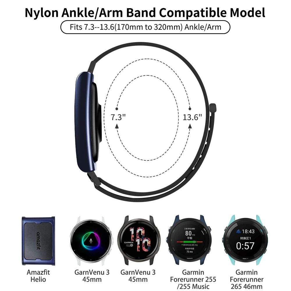 22mm Adjustable Sport Ankle/Arm Band For Amazfit Helio Replacement Bicep Strap Breathable Sport Bracelets Loop