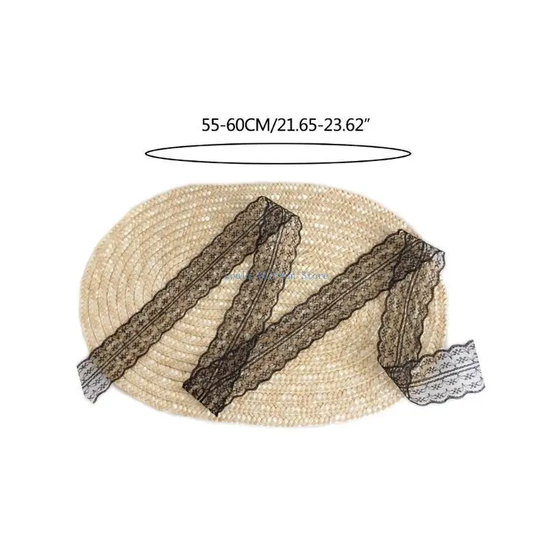 L5YB LolitaStyle słomkowy kapelusz dla kobiet dziewczynki wiktoriański kapelusz TeaParty koronkowa patchworkowa czapka ręcznie