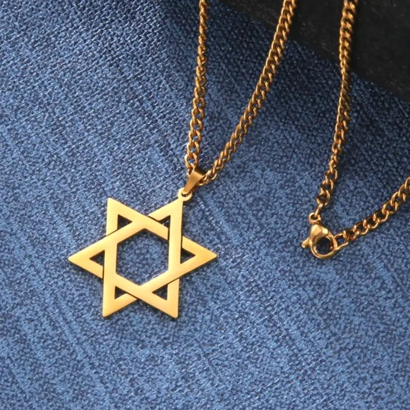 LIKGREAT Cutout Star of David Hexagram Necklace for Women Men Cross Menorah Triskeles Jewish Jewelry Stainless Steel Choker Gift