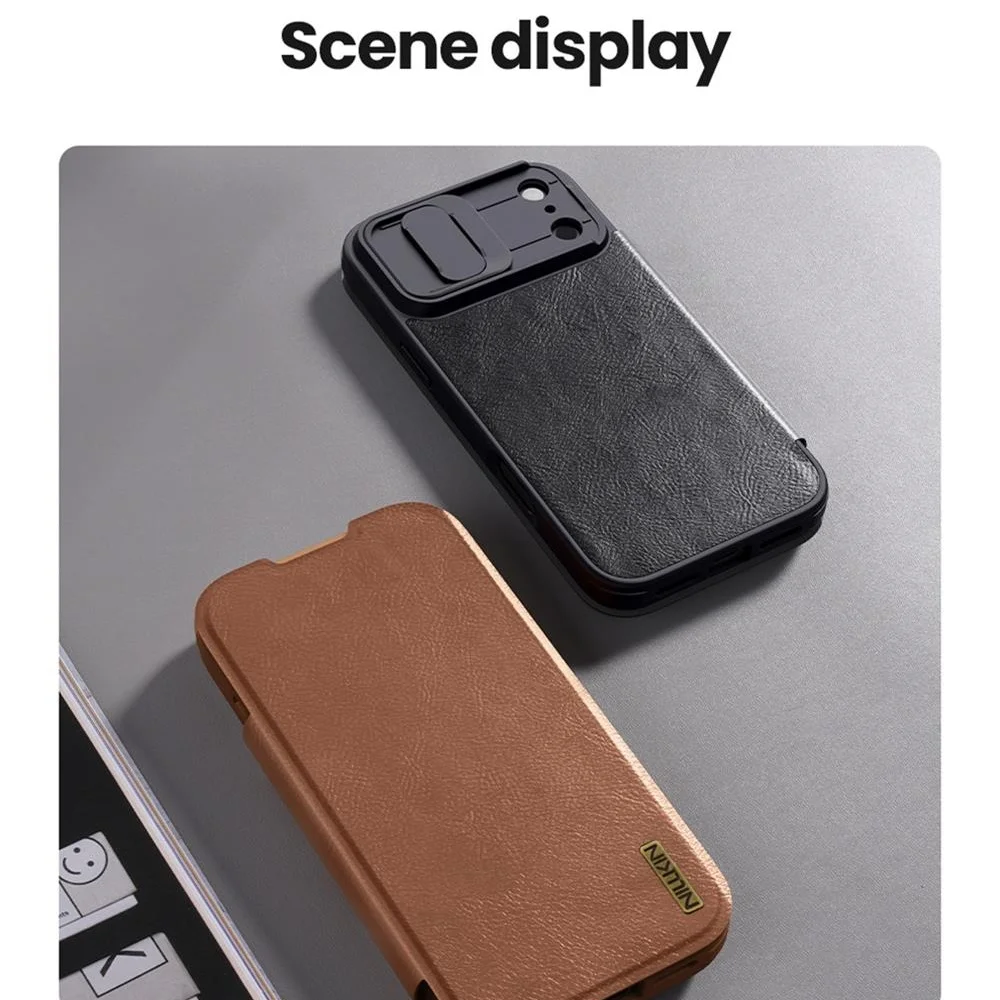Nillkin Etui z klapką QIN Pro ze skóry z kieszenią na karty i przesuwaną osłoną aparatu do iPhone 17 Pro Max / 17 Pro / 17 / Air — zdjęcie produktu 3