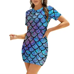 Colorful Mermaid scales Short Sleeved Dress Woman clothing summer dresses summer woman dress 2025 Dress