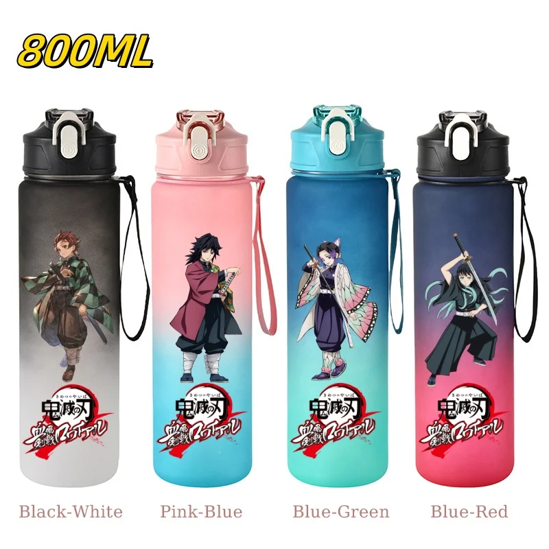 

800ML Demon Slayer Kamado Tanjirou Hashibira Inosuke Water Bottle Leakproof Portable Straw Cup with For Gym Outdoor Sports