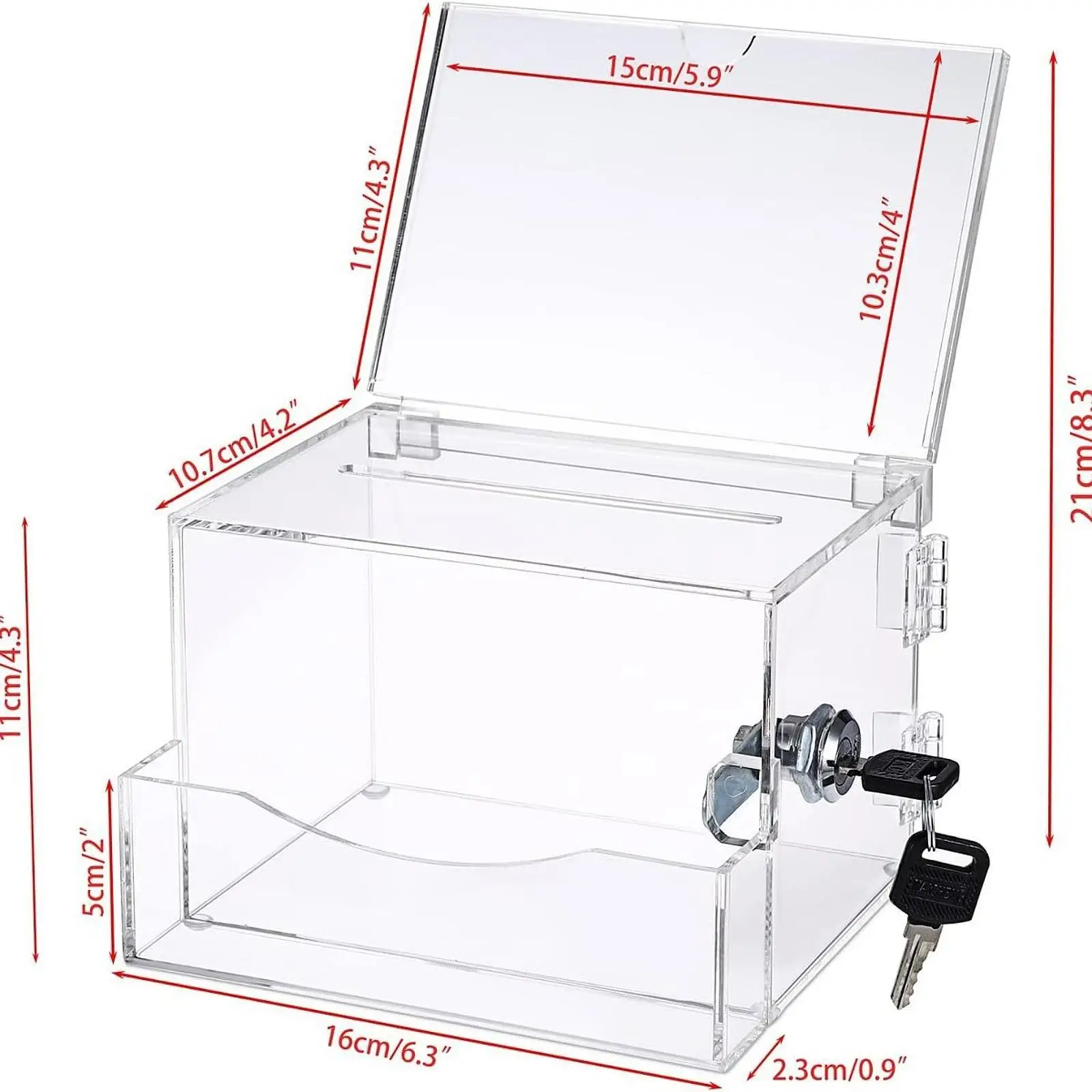 Acrylic Donation Box Suggestion Box Ticket Container Case Voting School Money Box with Lock Business Card Holder with 2 Keys