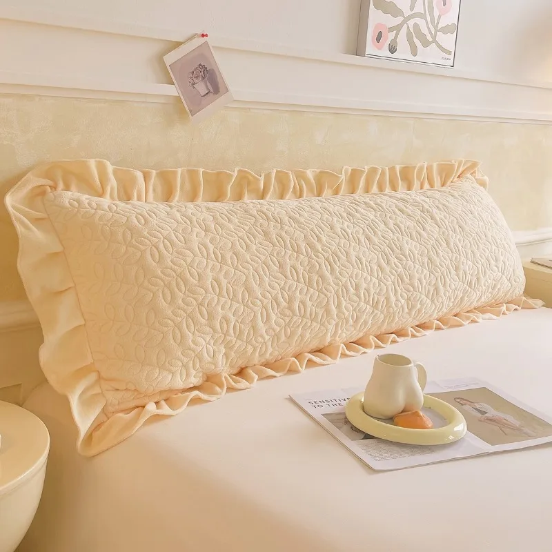 Solid color quilted simple wind milk fleece padded lace double long pillowcase single piece, no pillow core