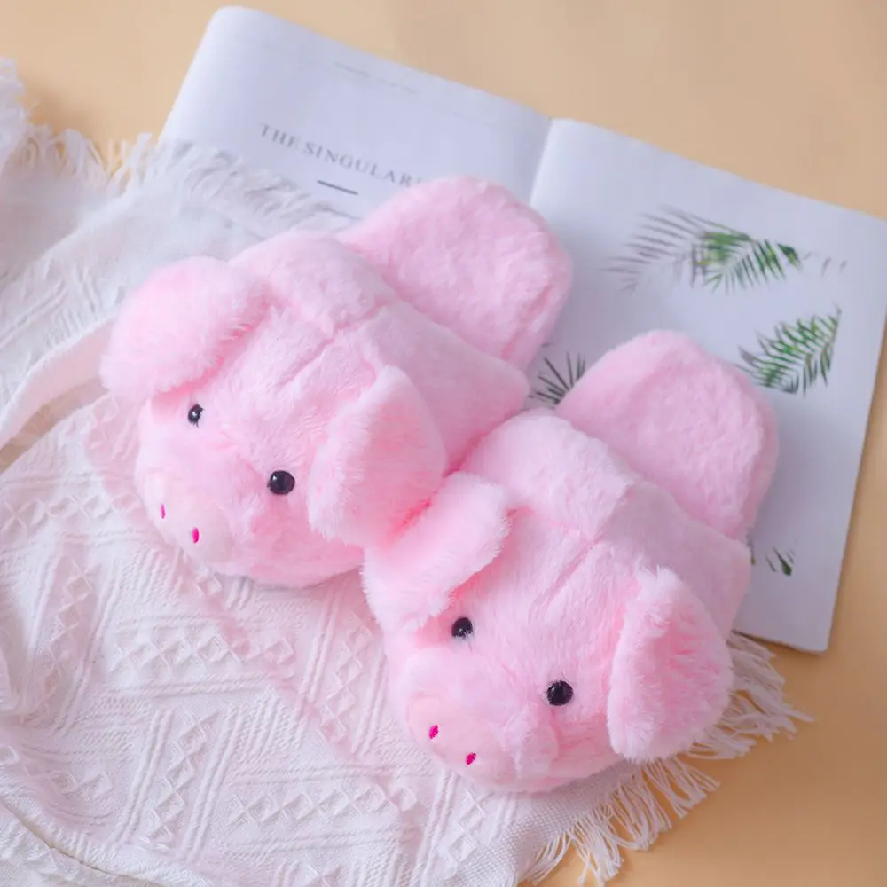 Melancholic hamster Slippers Women girls Winter Slip On Fluffy Shoes 2023 New Cartoon Animals Piggy Panda Unicorn Fur Slides