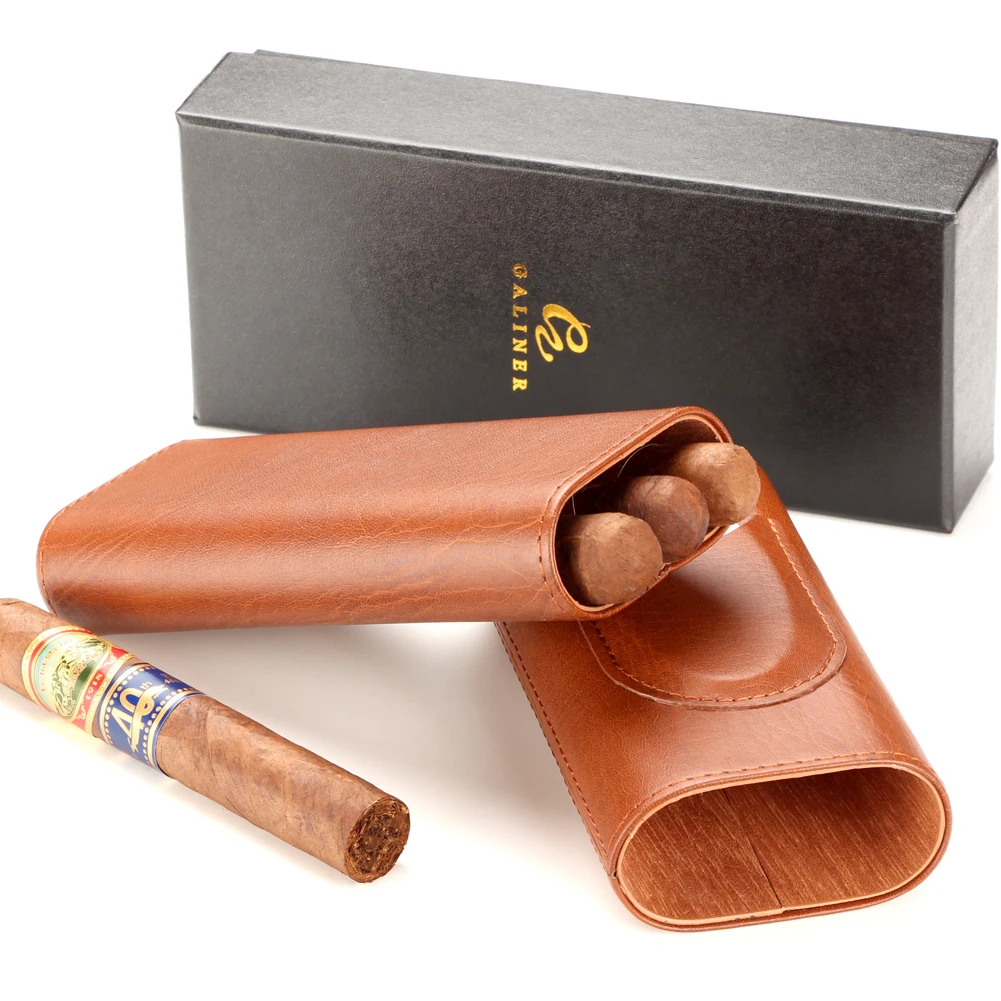 Galiner Leather Portable Cigar Case 3 Tubes With Cigar Cutter Pocket Detachable Smoking Accessories Gift Box Packaging