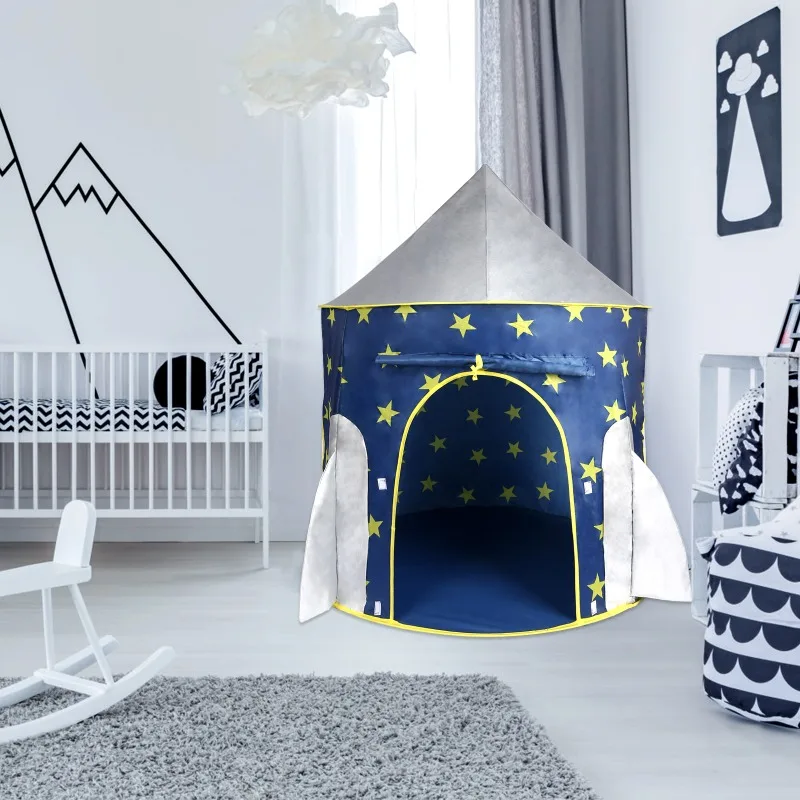Kids Tent Rocket Spaceship, Kids Play Tent, Unicorn Tent Pop up Tents Foldable Indoor & Outdoor, Blue, Space Theme