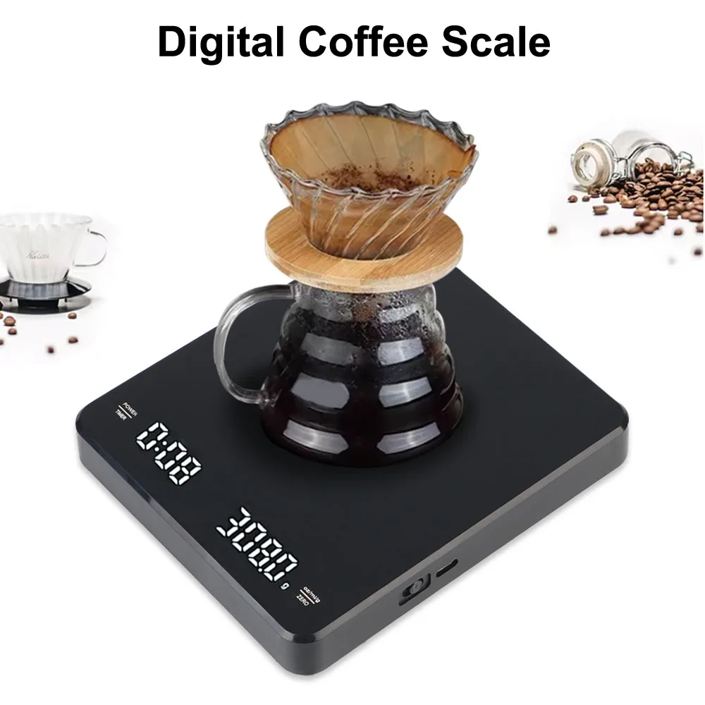 Digital Display Electronic Scale USB Charging 3kg/0.1g Bakery Electronic Scale Touch Key Coffee Scale with Timing