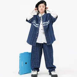 Hip Hop Girls Clothing Green Letter Shirt Street Dance Striped Jeans For Kids Boys Performance Modern Dance Clothes Jazz Costume