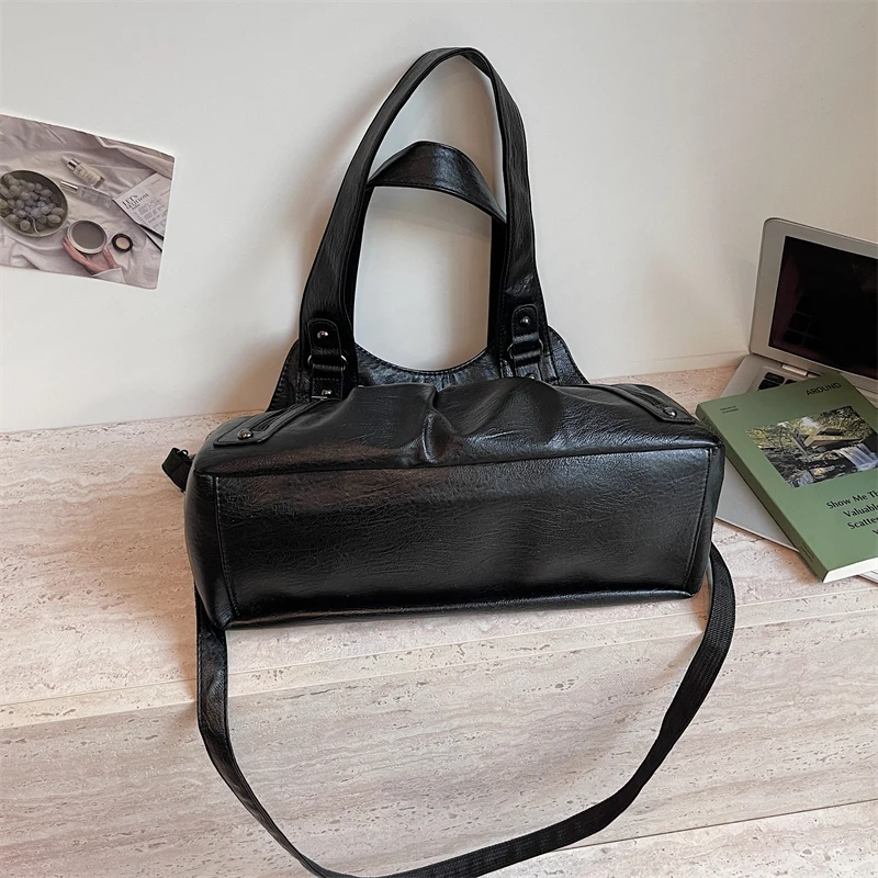 Vintage PU-Leder Tragetasche für Damen, Große Kapazität, Casual Tragetasche, Damen Schulter- und Umhängetasche für Arbeit, Reisen und den täglichen Gebrauch – Detail 25