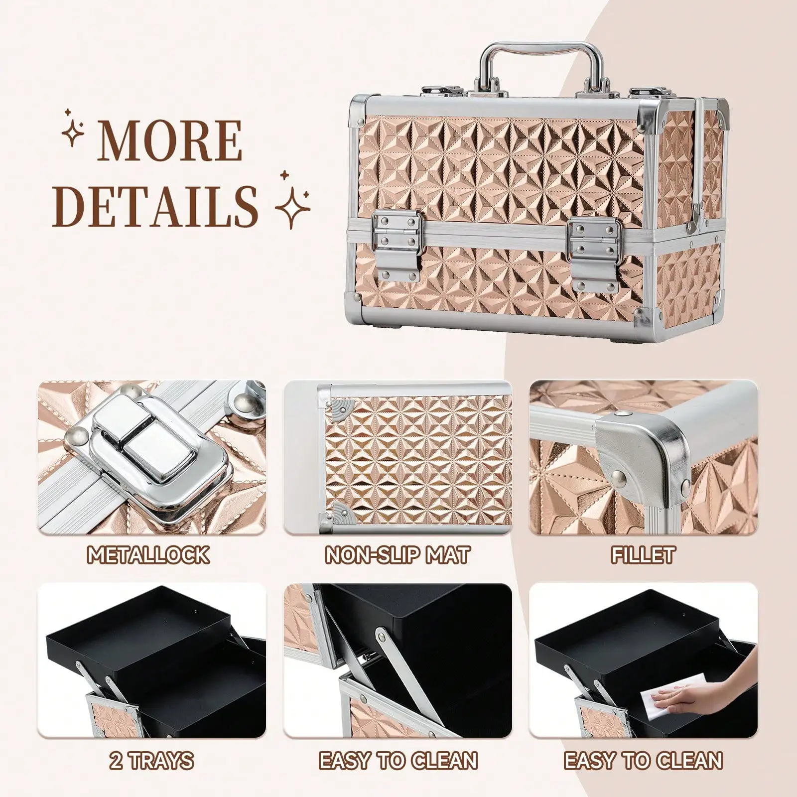 Makeup Train Case, Cosmetic Box, Portable Makeup Case Organizer 2 Trays Makeup Storage For Cosmetologist Aesthetic Supplies Nail Tech Traveling Makeup Box - view 5