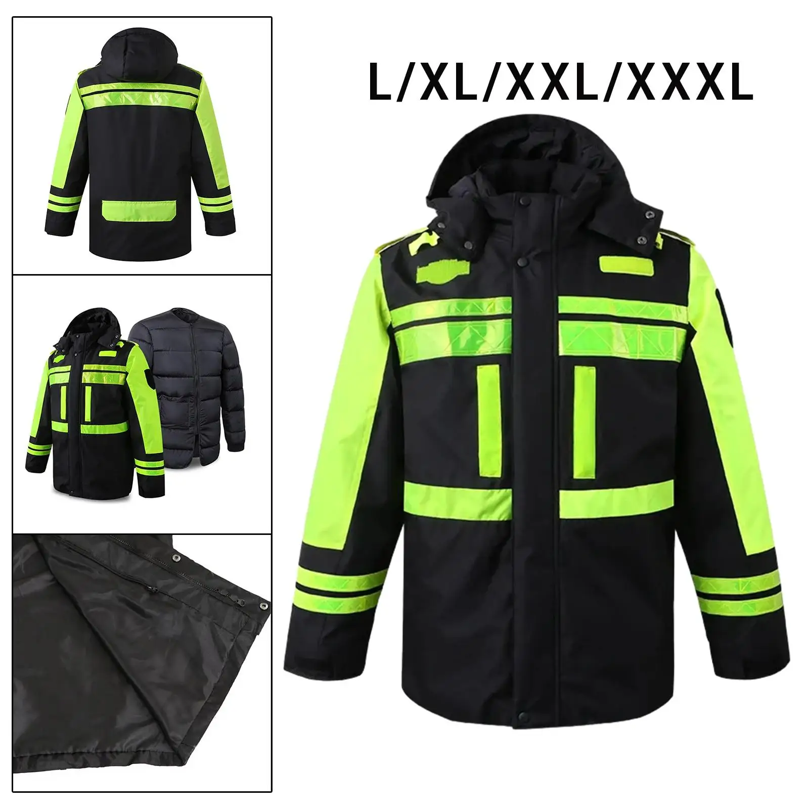 Winter Safety Jacket Rain Coat Lightweight with Hood Warm Weatherproof Construction Coat Reflective Work Jacket for Cycling