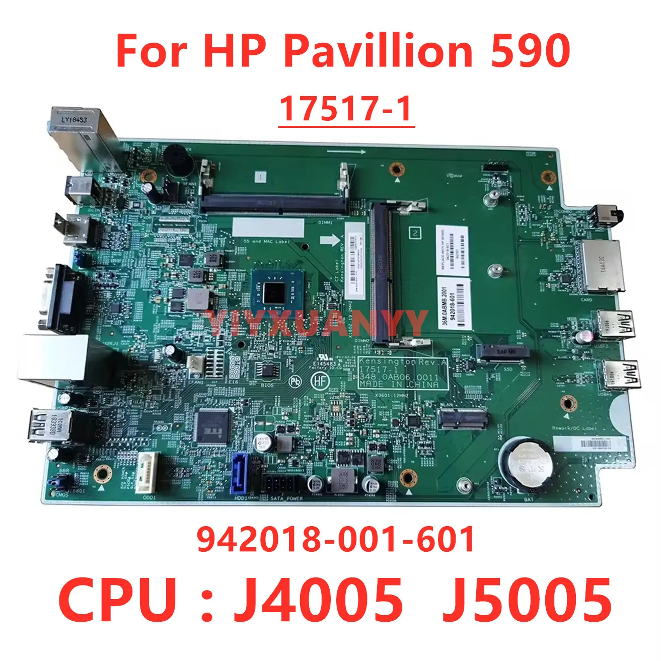 

17517-1 для настольной материнской платы HP Pavillion 590, 942018-001 942018-601 с процессором Intel J4005 J5005, DDR4, 100% работа