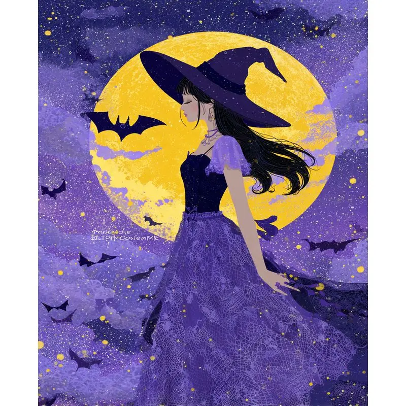 

PhotoCustom картина по номерам, комплект «сделай сам», Хэллоуин, ведьма, картина, ручная роспись, настенная картина для спальни, украшение дома, подарок