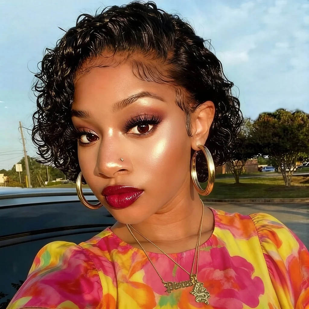 

Парик с кружевной вставкой 13x1, глубокая волна, пикси-каре, из натуральных волос