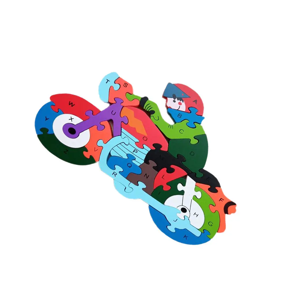 3D Motorcycle Jigsaw Puzzle 26 English Alphanumeric Educational Wooden Kids Puzzle Early Learning Hand Coordination